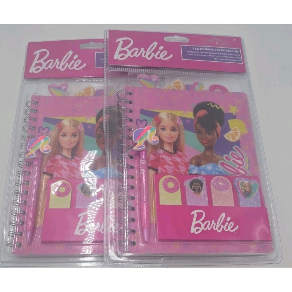 2 Barbie Tab Journal Spiral Notebook, Ballpoint Pen, Sticky Tabs, 96 Sheets